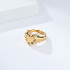 Heart Shaped Diamond <b>Ring</b> Pave Setting <b>Titanium</b> Steel Plated 18K Gold Unisex Fashion Jewelry Gift - Product Image 2