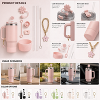 Ensemble d'accessoires en silicone pour gobelets, 9 pièces, comprenant : bouchon de paille en forme de fleur de 10 mm, brosse de remplacement, couvercle de gobelet et bouchon anti-fuite