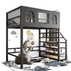 Customized Modern Iron Loft Bunk Bed With Storage Apartment Dormitory Iron Bed With Stairs