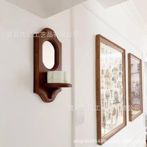 Wooden Retro <b>Wall</b> <b>Mounted</b> <b>Shelf</b> With Mirror For Candles Plants Home Decor Bedroom Living Room Storage Organizer - Product Image 5