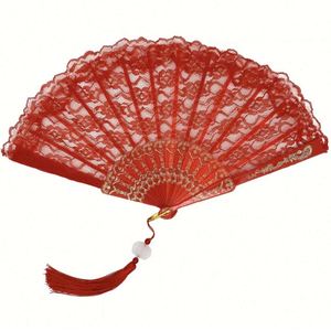 Abanicos Plegables de Plástico Pintados de Estilo Tradicional, Portátiles, para Bodas, Bailes, Festivales, Artesanías, Diseño de Encaje Tallado con Ángel - Product Image 5