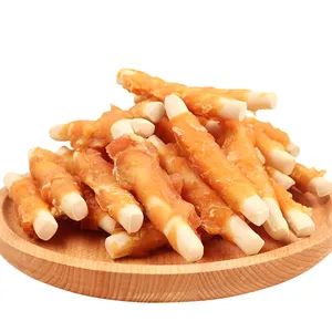 Wholesale high quality pet treats and food Cheese Stick Twined Chicken jerky High Protein Low Fat Crunchy pet dog cat snacks