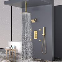HOMEDEC Système de douche mural et de plafond 10 po avec tête de douche 6 po, mitigeur thermostatique 4 voies, 4 jets latéraux, finition or brossé