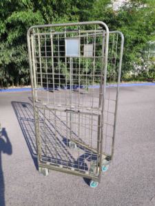 2 पक्षीय फोल्डेबल गैल्वेनाइज्ड सुपरमार्केट रोल पिंजरे कंटेनर ढहने योग्य नेस्टेबल रोलिंग कंटेनर ट्रॉली - Product Image 2