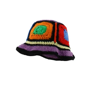 Y2k Fashion Handmade Crochet Bucket Hats Japan Korean Hollow Knitted Beanie Hat 2023 NEW Women's Summer Beach Hat