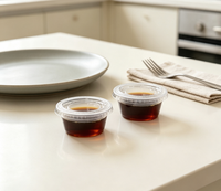 Gobelets à sauce jetables en PP de qualité alimentaire, imprimés sur mesure OEM, avec couvercles, mini-récipients transparents pour condiments, sauces, vinaigrettes