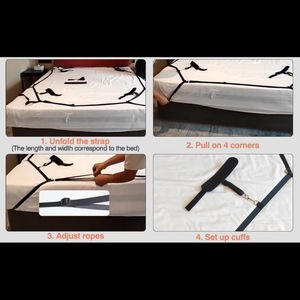 Perlengkapan Seks BDSM untuk Dewasa, Ranjang Empat Sudut dengan Pengikat Seks, Termasuk Borgol Tangan & Kaki yang Dapat Disesuaikan, Penutup Mata & Bulu - Perlengkapan Tidur untuk Pasangan - Product Image 3