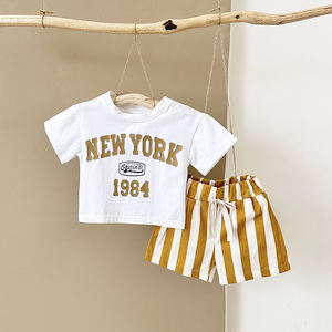 Yaz rahat bebek için giyim setleri yenidoğan yürüyor bebek pamuk mektup baskılı tişört nefes şort takım 2 adet yenidoğan bebek - Product Image 4