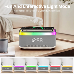 Radio Reloj Despertador Bluetooth Portátil con Luces LED <span class=keywords><strong>de</strong></span> Colores Personalizables, con Carga Inalámbrica para Teléfono y Módem <span class=keywords><strong>de</strong></span> Escritorio - Product Image 3