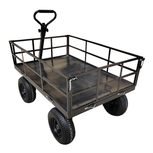 Chariot de manutention industriel et commercial à quatre roues, plateforme métallique, chariot à main, chariot de jardin en métal - Product Image 4