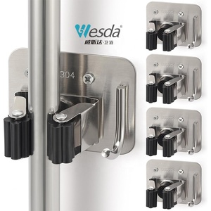 WESDA Garage Buanderie Organisateur Robuste Mop Gripper Rack Perforé Mural Vis Forage <span class=keywords><strong>Balai</strong></span> Mop Holder avec Crochet - Product Image 1