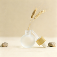 Flacon compte-gouttes en verre givré de forme ronde de 20 ml pour huile essentielle de bambou