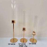 LANJO Ensemble de 3 bougeoirs en laiton doré Hurricane, bougeoirs hauts pour bougies coniques, pour la décoration de table de mariage et de Noël