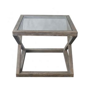 HL360 <span class=keywords><strong>Valencia</strong></span> estilo francés pequeña bandeja nórdica de vidrio mesa auxiliar de café de roble con tapa de vidrio mesa de centro de lujo - Product Image 1