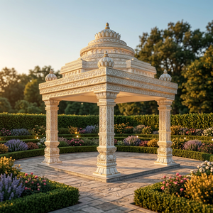 Classic Stone Garden Pavilion Square White Weather Resistant Outdoor Gazebo - Product Image 1