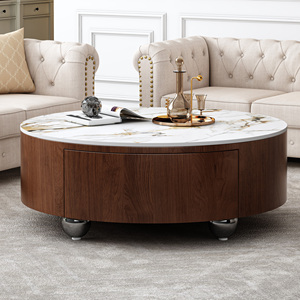 Table basse ronde avec plateau en pierre frittée, table de salon moderne - Product Image 4