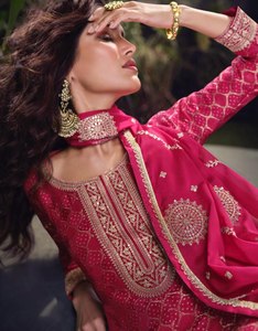 PURE <b>VISCOS</b> JACQUARD SILK ( FRONT AND BACK EMBROIDERED WITH EMBROIDERED PLAZZO AND DUPATTA Work Price - Product Image 2
