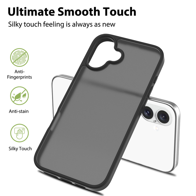 Luxury Crystal Clear Shockproof Armor Anti-fingerprint Matte Scratch Resistant Phone Case for iPhone 16 Matte PC Black Cover