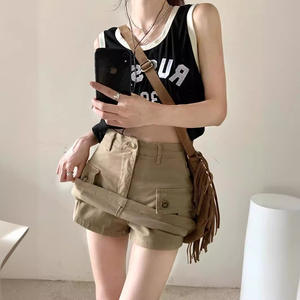 Jupe cargo kaki femme été hottie anti-marche denim mince rétro jupe taille haute A-line jupe courte - Product Image 2