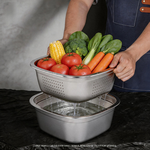 Ensemble de paniers de vidange carrés <span class=keywords><strong>en</strong></span> acier inoxydable pour cuisine, passoires, paniers de drainage, outils et gadgets de cuisine - Product Image 1