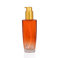 Distributeur de shampooing de luxe transparent de 100ml, pompe à lotion pour les mains en aluminium carré, anneau moyen, bouteille de couleur orange pour cosmétiques