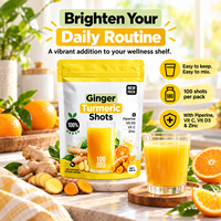 Poudre de gingembre et curcuma en shot, marque privée OEM, avec piperine, vitamines C, D3 et zinc pour le soutien immunitaire et antioxydant, 100g