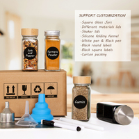Contenants à Épices Carrés de Cuisine de 120 ml (4 oz) avec Couvercle en Bois et Couvercle en Bambou pour Sel et Assaisonnement