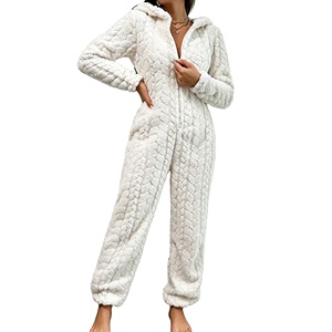 <strong>Women</strong> <strong>Fluffy</strong> Coral Fleece Hooded <strong>Onesie</strong> Pajamas Winter Warm Loungewear With Convenient Zipper for Indoor Outdoor Homewear - Product Image 2