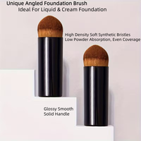 Mini pinceau de maquillage professionnel portable à manche court en plastique, à poils synthétiques angulaires, pour fond de teint liquide ou crème