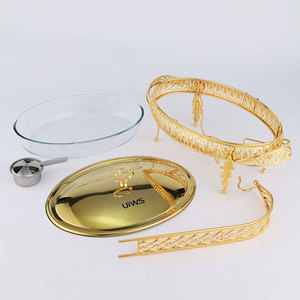 <span class=keywords><strong>RRR</strong></span> Chef's Choice - Recipientes para Calentar Comida Ovalados de Acero Inoxidable Dorado de Lujo Moderno, Capacidad de 3L, Equipo de Calentamiento a Base de Alcohol - Product Image 6