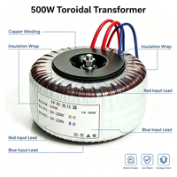 Transformateur toroïdal à noyau en acier au silicium efficace 500W 50/60Hz 110V 240V pour systèmes audio Hi-Fi professionnels et amplificateurs