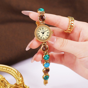 Reloj de cuarzo para mujer con cronógrafo de lujo, estilo antiguo, de alta gama, colorido, con puntero y piedra ojo de gato - Product Image 5