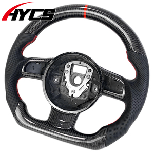 Volante de fibra de carbono de cuero deportivo personalizado para <span class=keywords><strong>Audi</strong></span> TT TTS TTRS R8 V8 <span class=keywords><strong>V10</strong></span> accesorio de coche elegante de Color rojo - Product Image 2