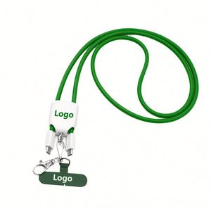 Custom Logo 3-in-1 Portable Nylon Braided Lanyard Charging <b>Cable</b> USB-C Lightning Micro USB Fast Charge for Promotional Gifts - Product Image 1