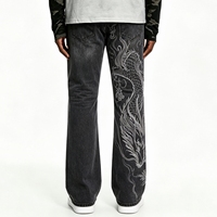 SOONREE Jeans personnalisés pour hommes, noirs, gothiques, brodés de dragons, style Y2K, streetwear, pantalons en denim, fabrication directe