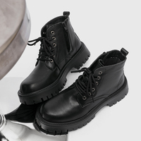 Nouvelles Bottes Montantes Chunky Style Old School pour Hommes Tendance Mode 38-45 Noir Pur à Lacets Rehaussantes Marque Originale Punk