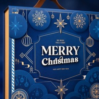 Calendrier de l'Avent bleu Leabon avec 24 tiroirs numérotés, poignée Joyeux Noël, en carton rigide, vente en gros usine