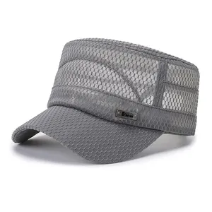New Fashion Plain Blank Men's Adjustable Cadet Basic Flat-top Hat With Iron patch Breathable All mesh caps