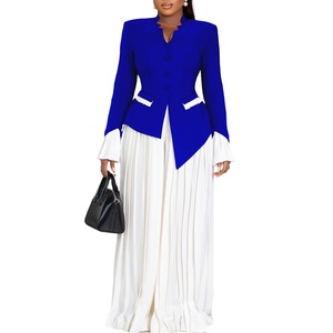 C8609 Tenues Africaines Tendance <span class=keywords><strong>pour</strong></span> Femmes Ensemble Élégant Top à Manches Évasées et Pantalon Plissé à Jambes Larges Deux Pièces <span class=keywords><strong>Tenue</strong></span> de Bureau <span class=keywords><strong>pour</strong></span> Femmes - Product Image 4