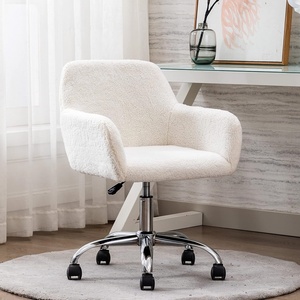 Elegante Silla Giratoria Blanca con Altura Ajustable, Silla de Acento Tapizada en Lana de Cordero Suave, Silla de Maquillaje para Sala de Estar, <span class=keywords><strong>Oficina</strong></span> o Vestidor - Product Image 1