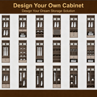 Armoire modulaire personnalisée, armoire d'angle avec portes crème et verre encadré noir, quatre tiroirs et étagères LED pour chambre à coucher
