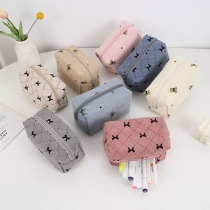 Large Capacity Custom <b>Cute</b> Bow Corduroy Cosmetic Bag Toiletry Storage Women Zipper Closure Makeup Bag - Product Image 2