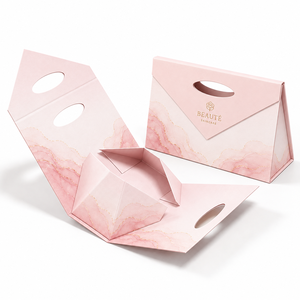 Custom Powerful Magnet Foldable Envelope Style Gift <b>Box</b> With Handle Hole <b>Flat</b> <b>Pack</b> Paper Tote Gift <b>Box</b> Hot Stamping Custom Logo - Product Image 1