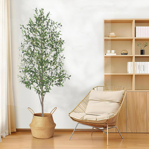 Árbol Artificial Grande de Olivo con Hojas de Ficus, Madera, Hierba de Seda y Plástico, Simulación Decorativa para el Hogar, Paisajismo, Exterior, Casa, en Maceta - Product Image 1