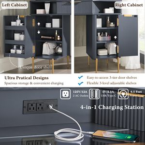 AJUNION 48 "moderno acanalado de madera maquillaje vanidad vidrio superior tocador 3 paneles espejos esquina maquillaje tocador <span class=keywords><strong>con</strong></span> 3 <span class=keywords><strong>luces</strong></span> Led - Product Image 5
