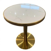 Table ronde de café 60 cm |   Table de restaurant en acier inoxydable doré avec plateau en roche blanche, pour restaurant, hôtel et bistro, Dia60*H75cm