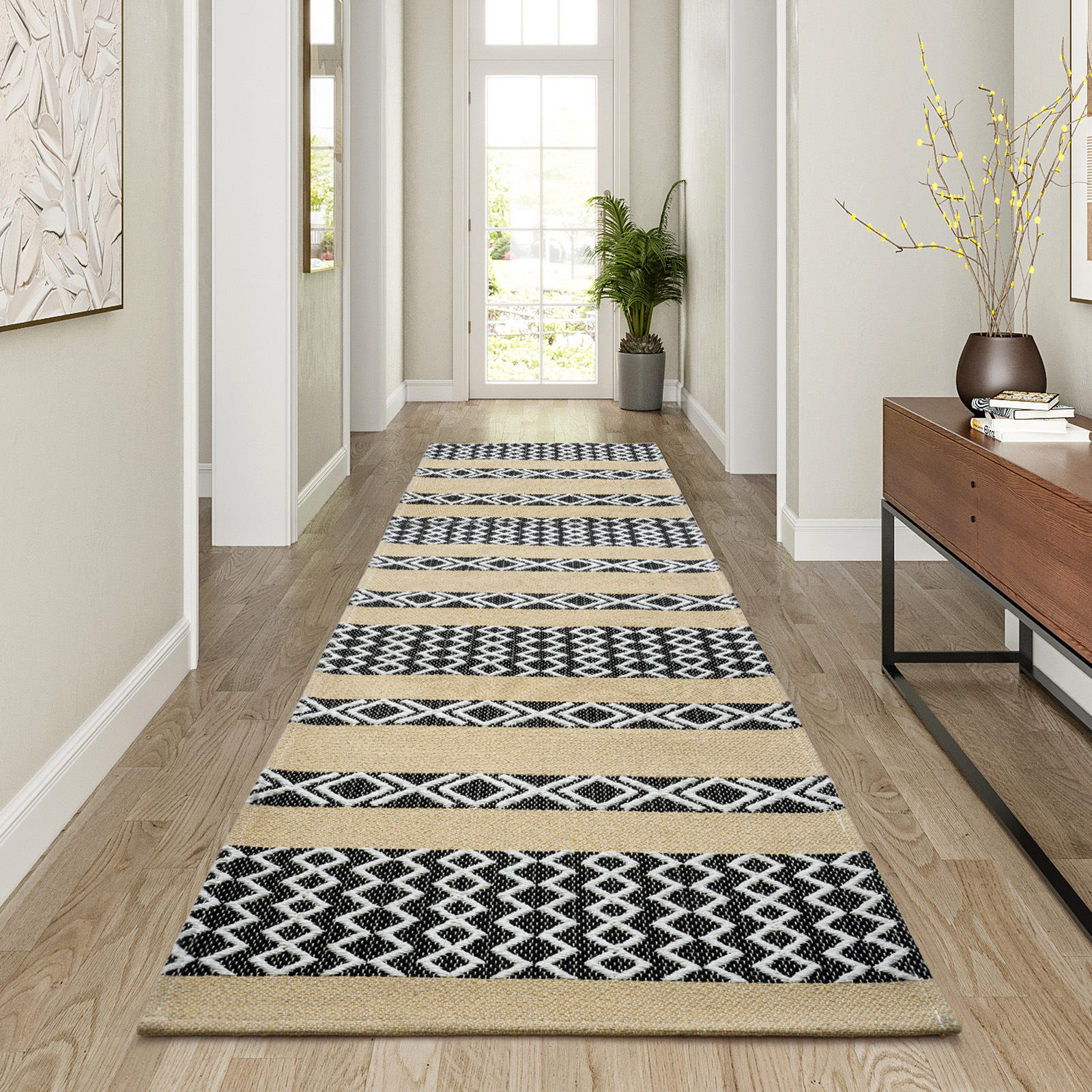 Polyester-coton - marron à losanges entrelacés