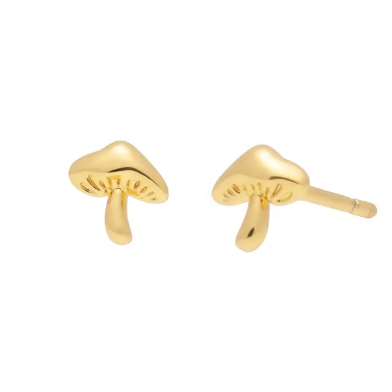 Gemnel daily wear jewelry mini cute gold studs 925 silver mushroom earrings