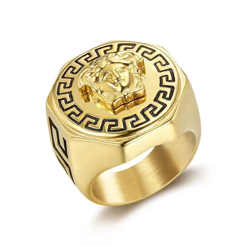 fashionable gold plated stainless steel Greek myth face ring for men jewelry Titanium Steel Greek Medusa Ring medusa men ring