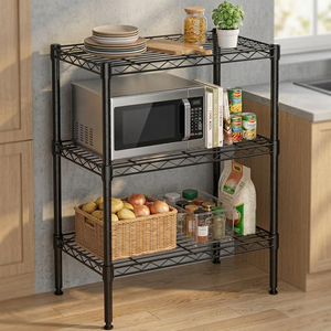 Étagère de rangement en métal à trois niveaux, robuste, pour la cuisine, avec étagère pour four à micro-ondes - Product Image 5